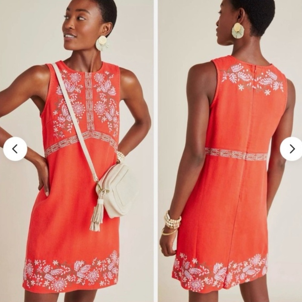 Anthropologie Aiko Red Floral Embroidered Dress